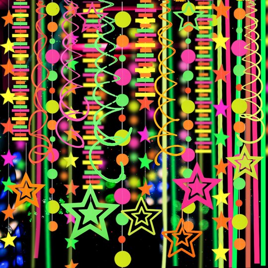 MFLUEEWR; 540feet Paper UV Neon Garland Neon Streamers Glow in The Dark Neon Party Supplies and Decorations Glow in The Dark Streamers Blacklight Reactive Fluorescent Black Light Party Kit for Birthday Wedding; Category:Party Decorations; Image:1